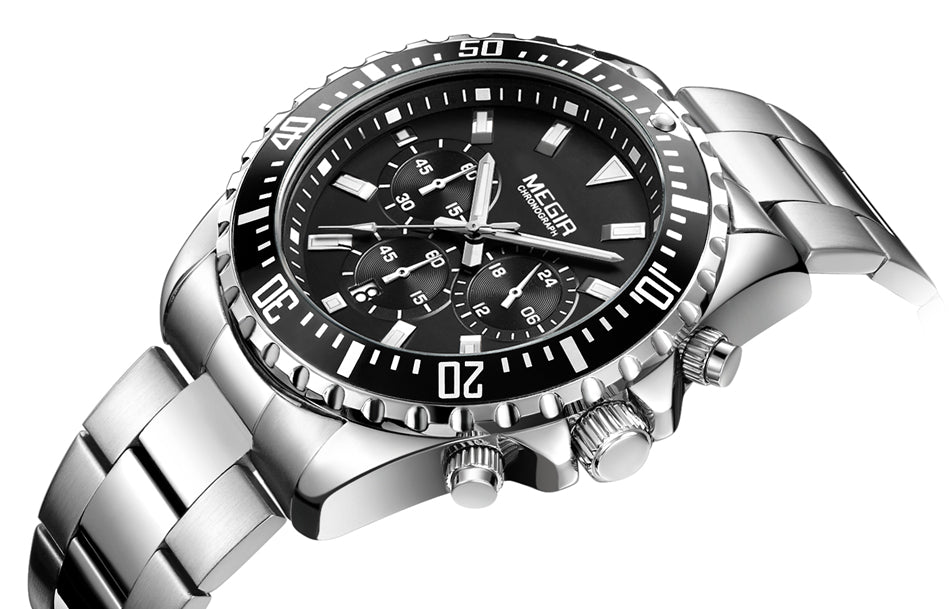 MEGIR NightMaster 2064 Men’s Watch – Stainless Steel Chronograph