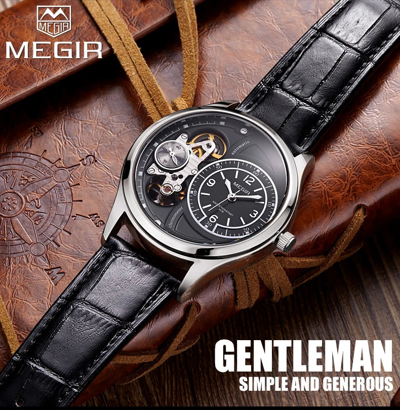Megir Men's Watch – Tourbillon Design with Leather Strap