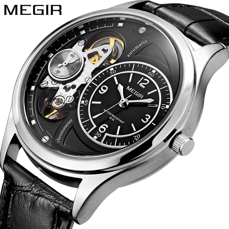 Megir Men's Watch – Tourbillon Design with Leather Strap