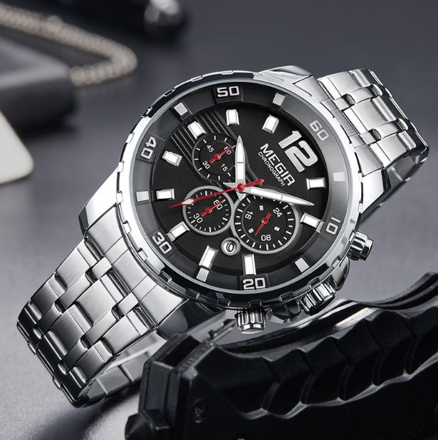 MEGIR 2068 Men’s Chronograph Watch – 46mm with Mesh Strap & Modern Style