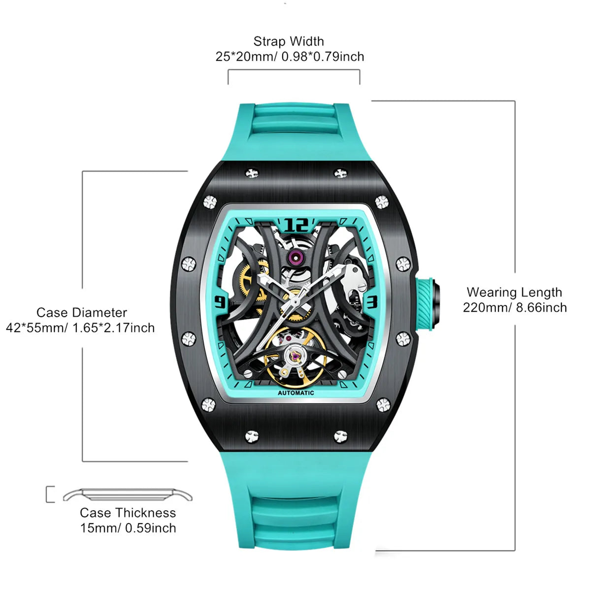 Automatic SteelSport Skeleton Watch – Men’s Mechanical with Silicone Strap