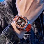 MEGIR Herren-Automatik-Sportuhr mit Hardlex-Glas und Skelett-Design