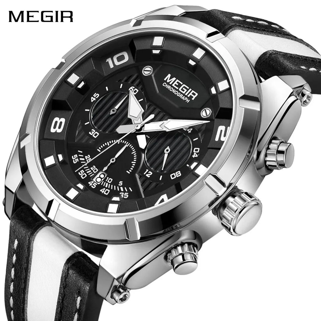 MEGIR Men’s Wrist 2076 Watch – Chronograph with Leather Strap