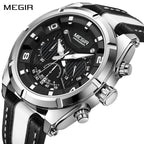 MEGIR Men’s Wrist 2076 Watch – Chronograph with Leather Strap