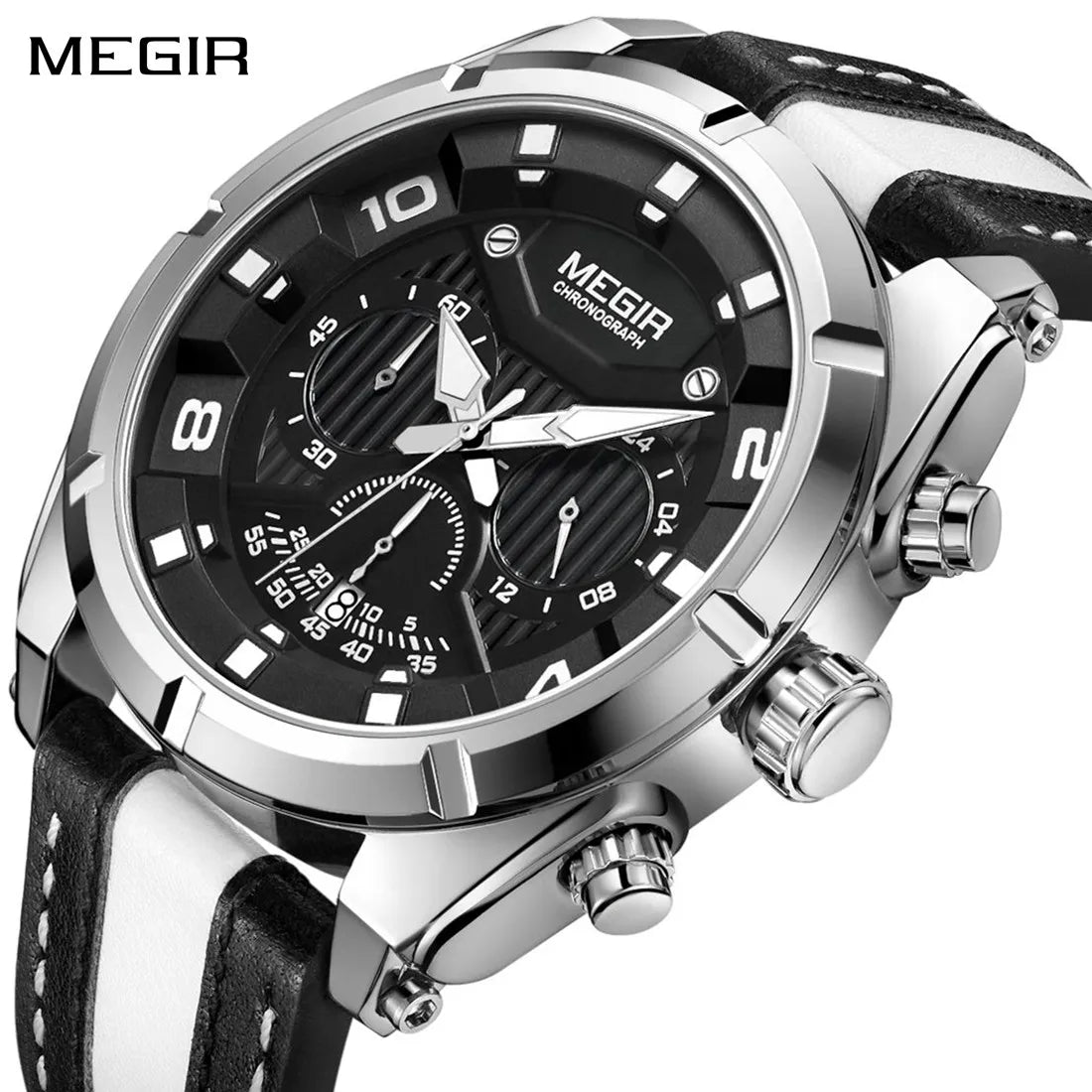 MEGIR Men’s Wrist 2076 Watch – Chronograph with Leather Strap