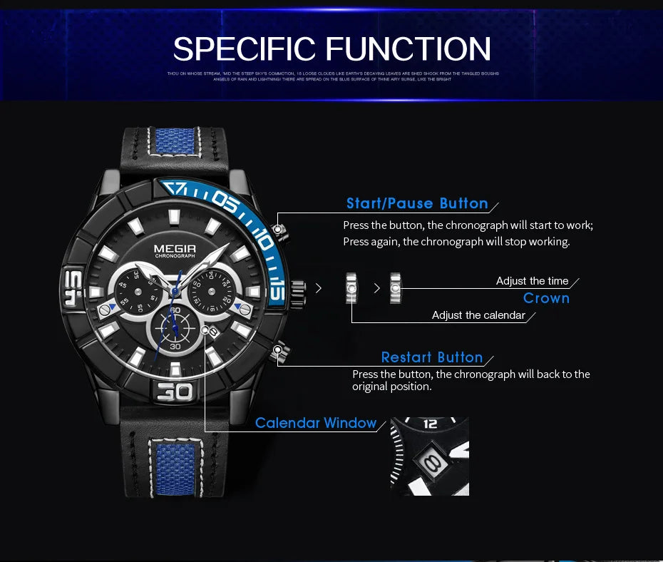 MEGIR Men’s Watch – Waterproof Sport Chronograph with Leather Strap