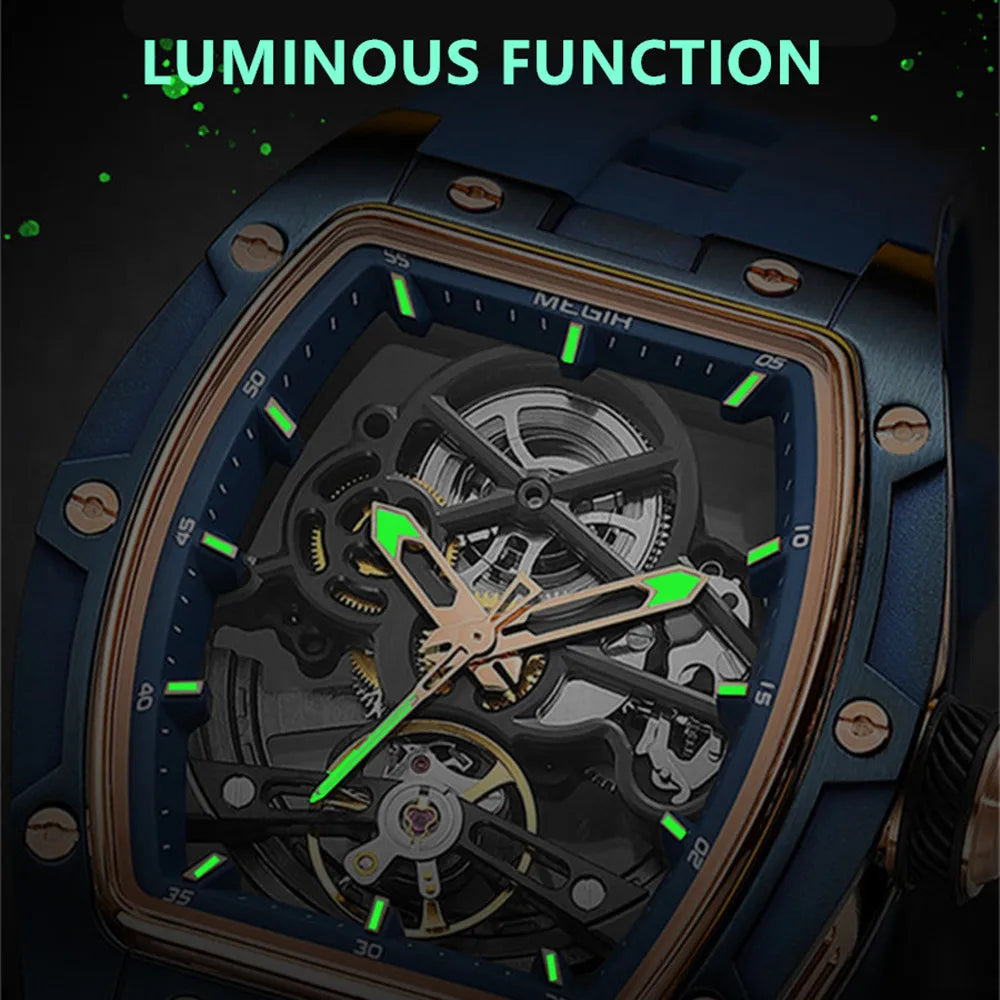 MEGIR 2242 Men’s Automatic Watch with Skeleton Design and Silicone Strap