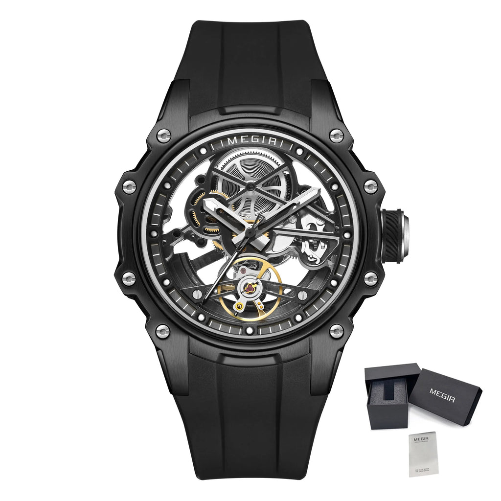Luxury Men’s Automatic Mechanical Watch with Stainless Steel Skeleton Dial