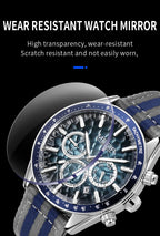 MEGIR Sport Watch for Men Chronograph Quartz Wristwatch with Honeycomb Texture Dial Canvas Band Date Decorative Tachymeter Bezel
