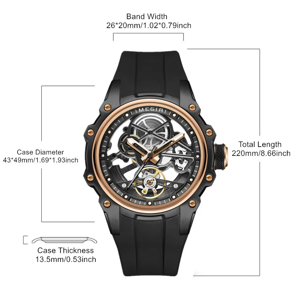 Luxury Men’s Automatic Mechanical Watch with Stainless Steel Skeleton Dial