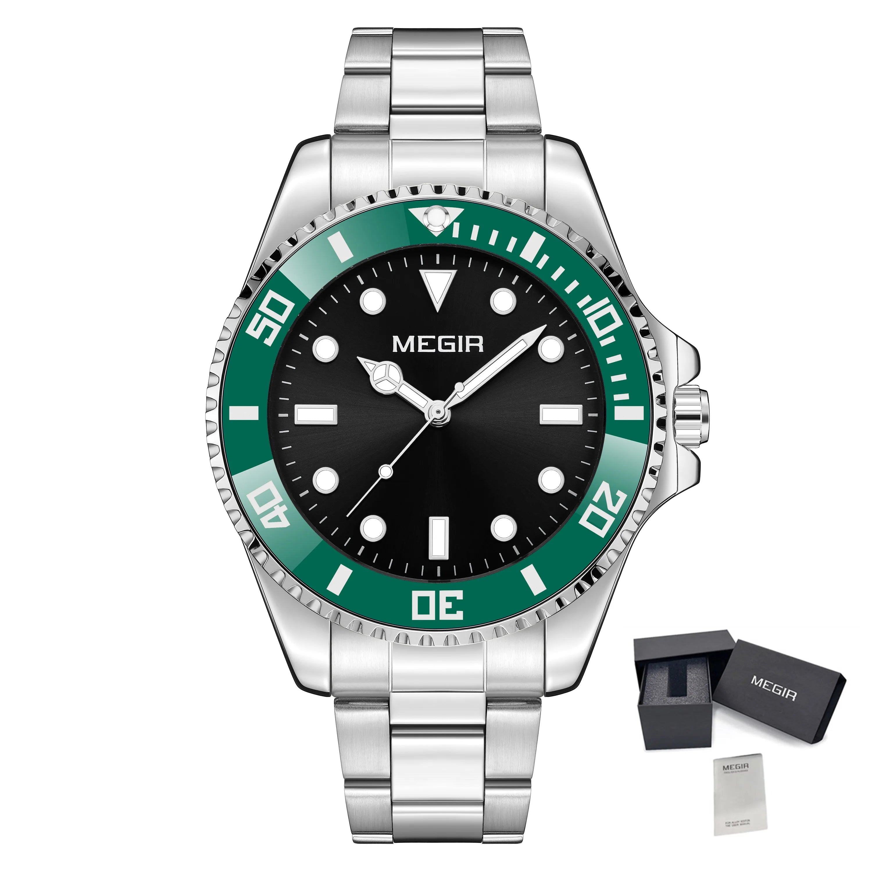 Megir Men’s Premium Quartz Watch with Stainless Steel Strap and Hidden Clasp