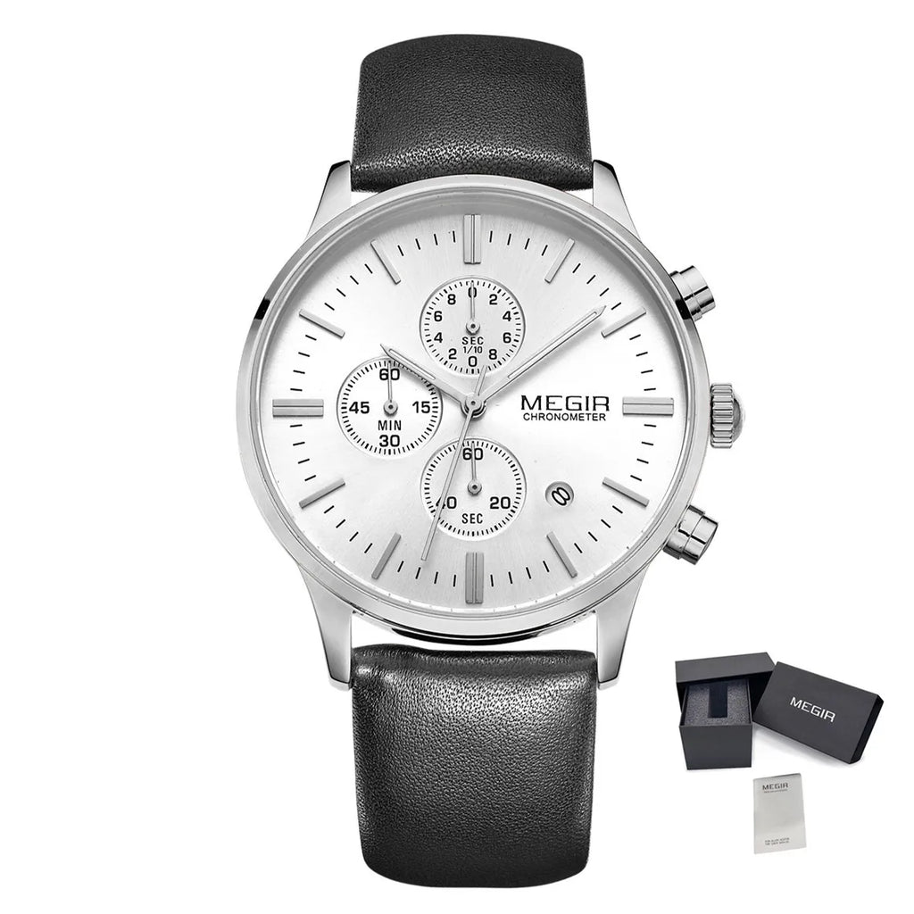 Men’s Sport Chronograph Watch with Leather Strap – Modern & Durable Design