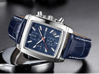Megir Men's Watch – Rectangular Case Chronograph with Leather Strap