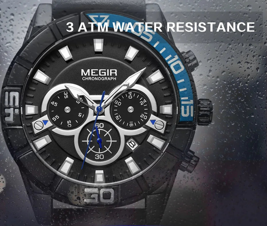 MEGIR Men’s Watch – Waterproof Sport Chronograph with Leather Strap