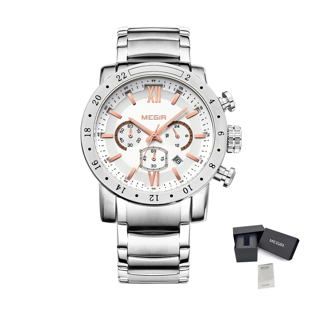 MEGIR Men’s Luxury Watch – Stainless Steel Chronograph with Water Resistance