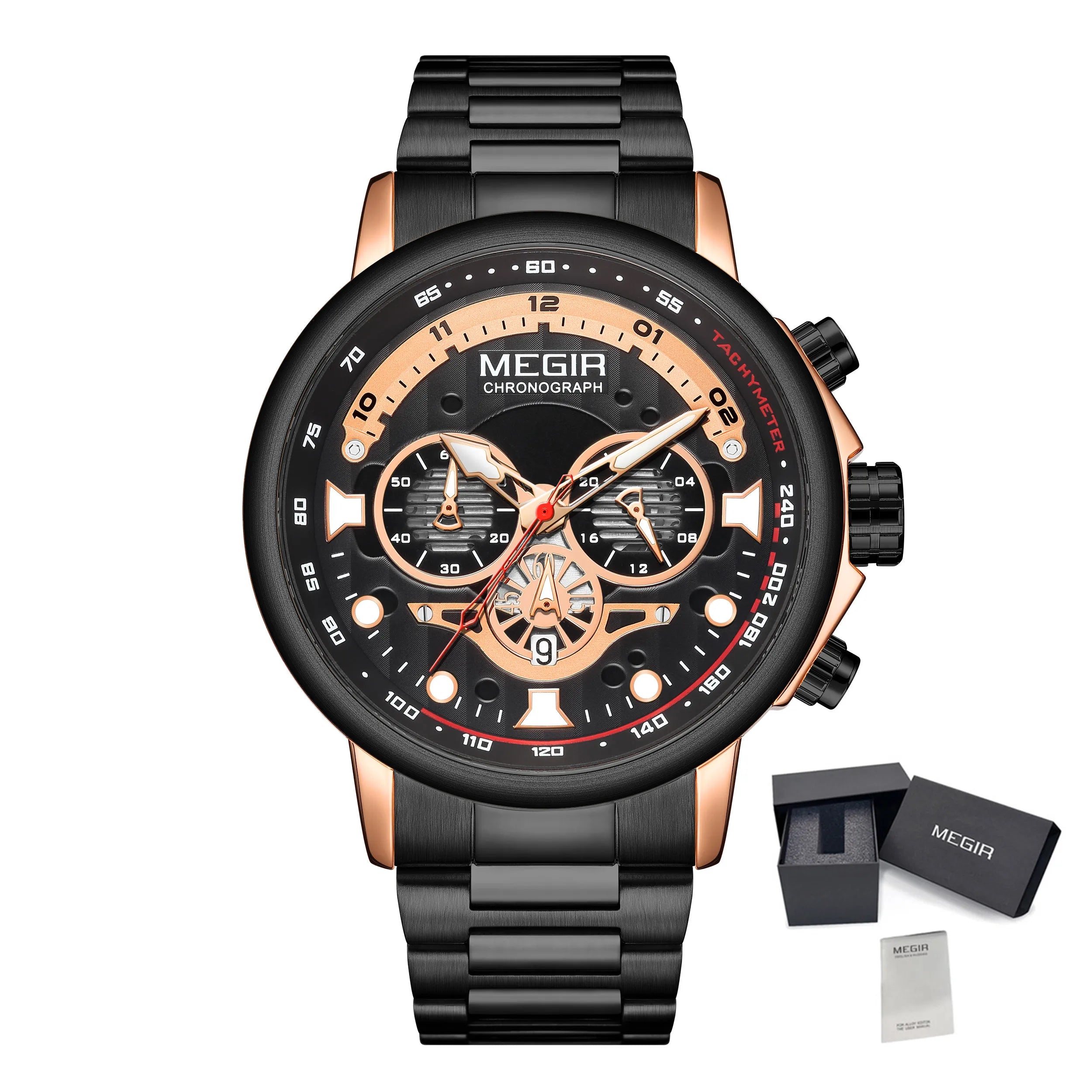 MEGIR Men’s Luxury 8890 Watch – Stainless Steel Chronograph & Water Resistant