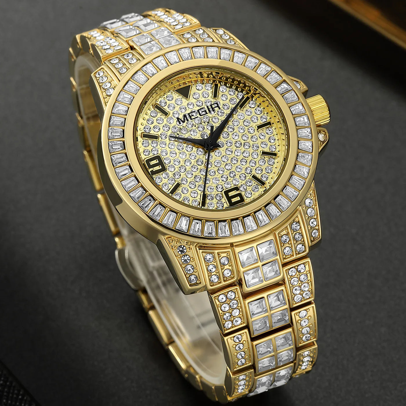 MEGIR Men’s Watch with Diamond Accents & Large Dial – Business Style Timepiece