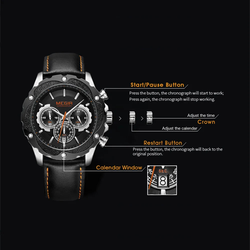 Men’s Sport 6586 Watch – Chronograph with Leather Strap