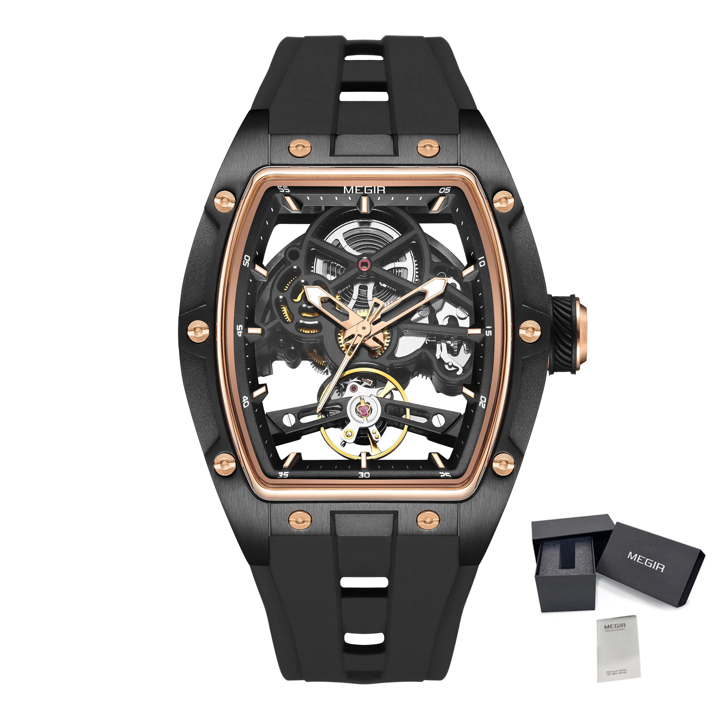 MEGIR 2242 Men’s Automatic Watch with Skeleton Design and Silicone Strap