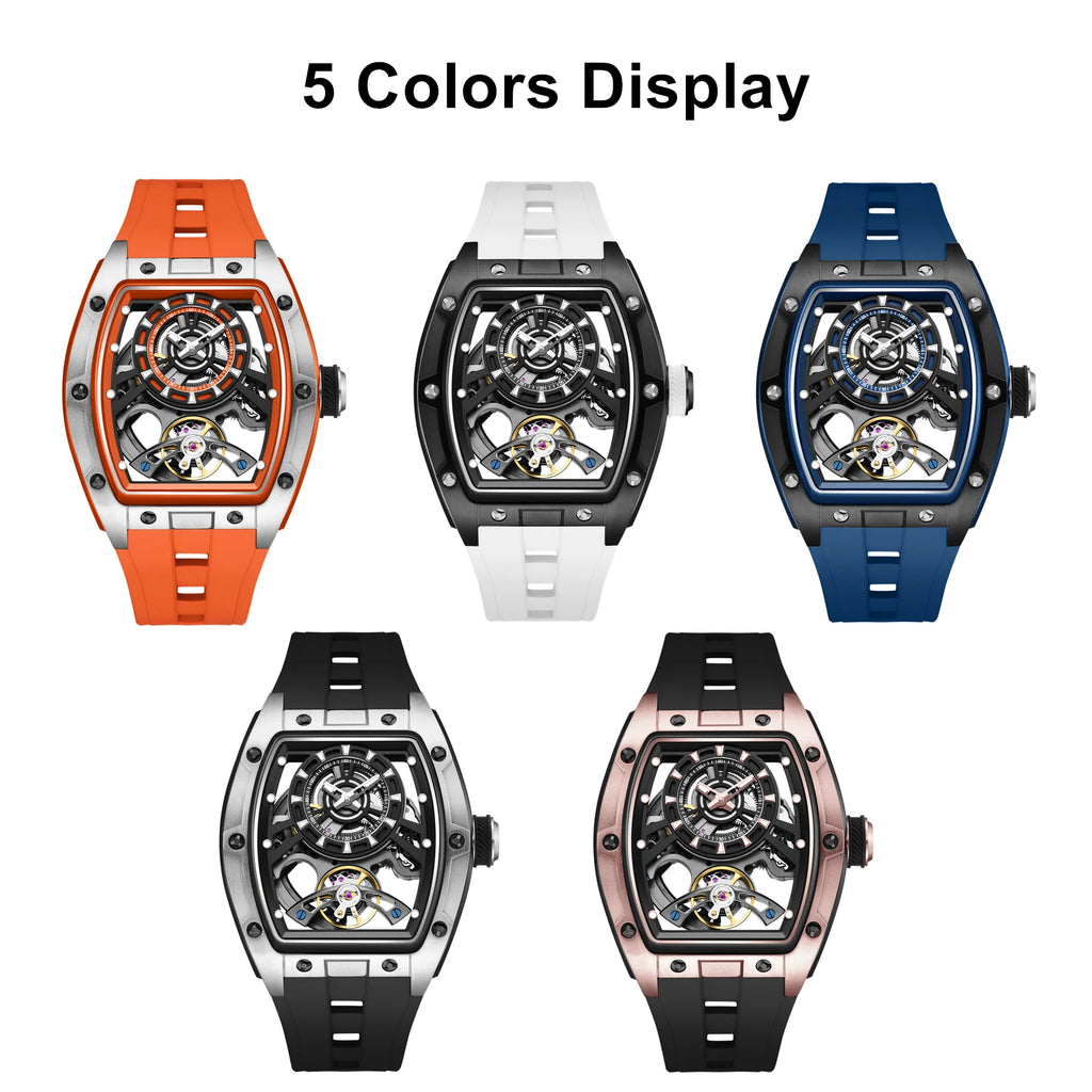 MEGIR Herren-Automatik-Sportuhr mit Hardlex-Glas und Skelett-Design