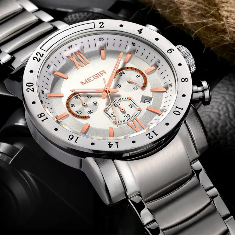 MEGIR Men’s Luxury Watch – Stainless Steel Chronograph with Water Resistance
