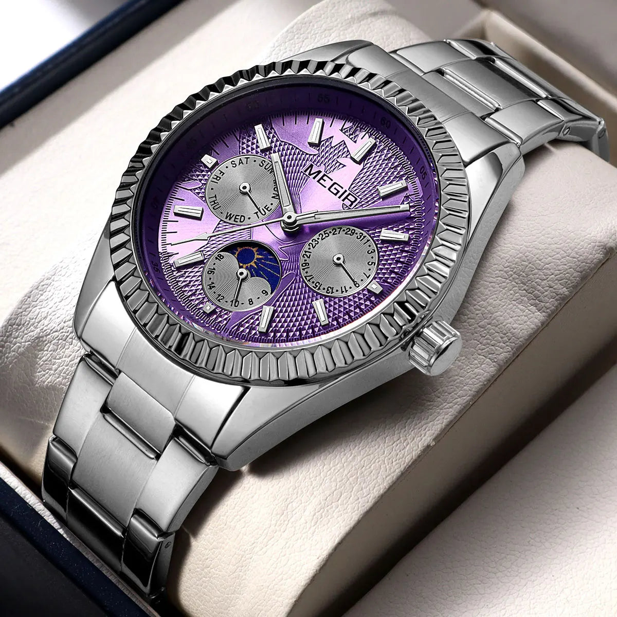 Megir MoonMaster – Men's Business Watch in Stainless Steel