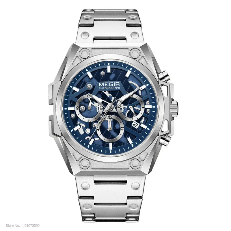 Megir LuminousSteel – Men's Stainless Steel Chronograph Watch