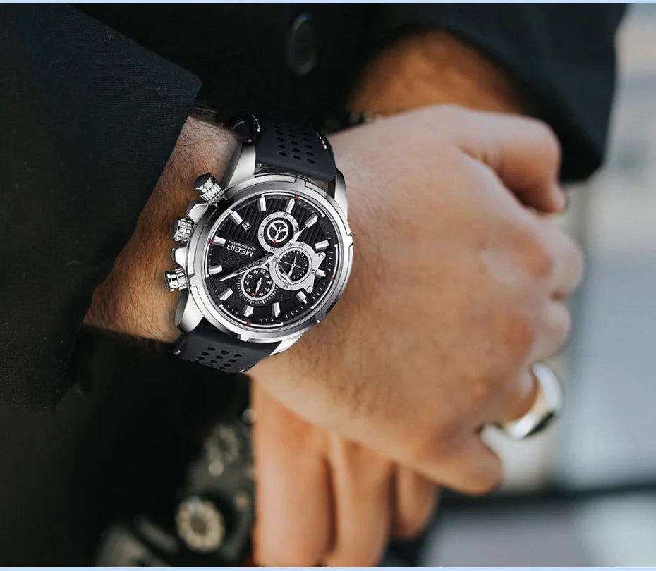 Men’s Quartz Chronograph 5090 Watch with Silicone Strap and Water Resistance