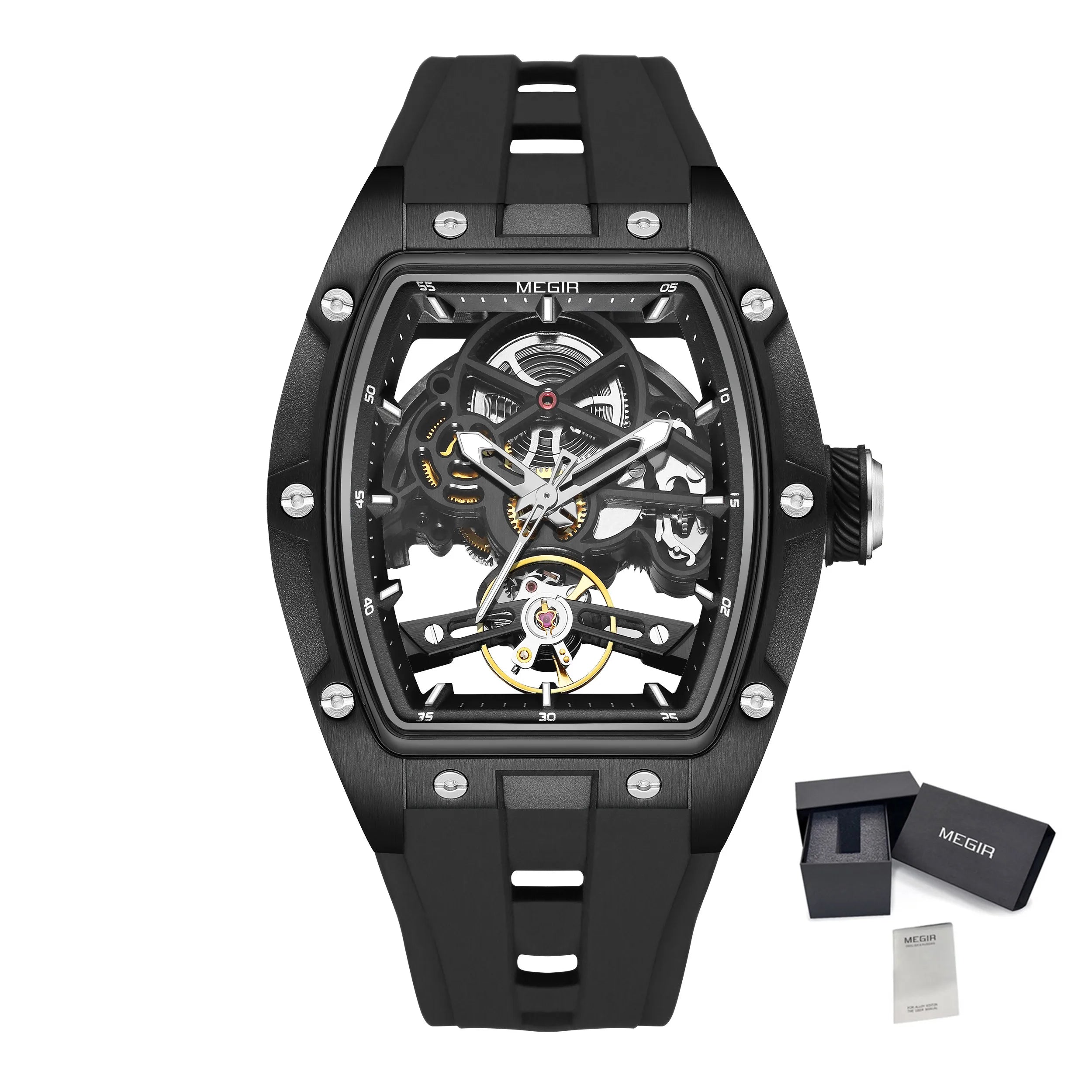 MEGIR 2242 Men’s Automatic Watch with Skeleton Design and Silicone Strap
