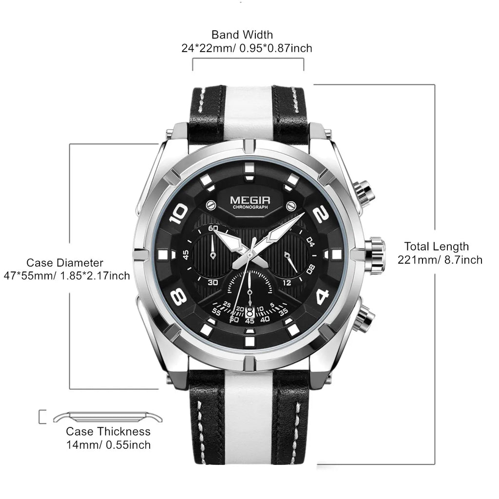 MEGIR Men’s Wrist 2076 Watch – Chronograph with Leather Strap