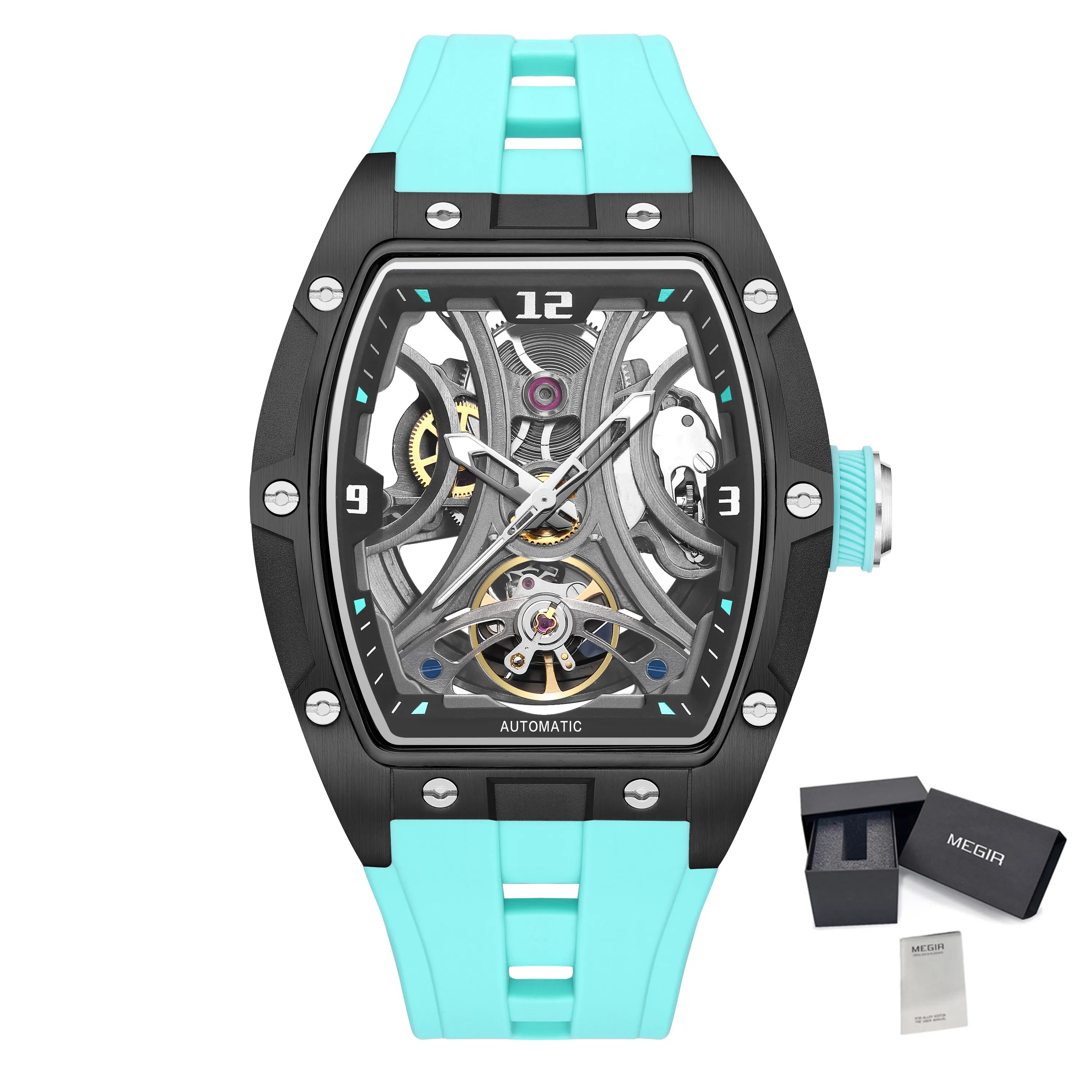 Megir Automatic Sport Steel Watch – Skeleton Dial – 3 ATM Water Resistance