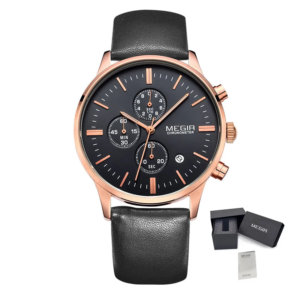 Men’s Sport Chronograph Watch with Leather Strap – Modern & Durable Design
