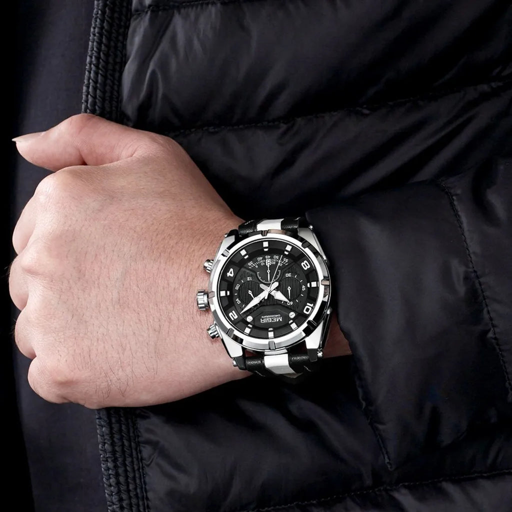 MEGIR Men’s Wrist 2076 Watch – Chronograph with Leather Strap