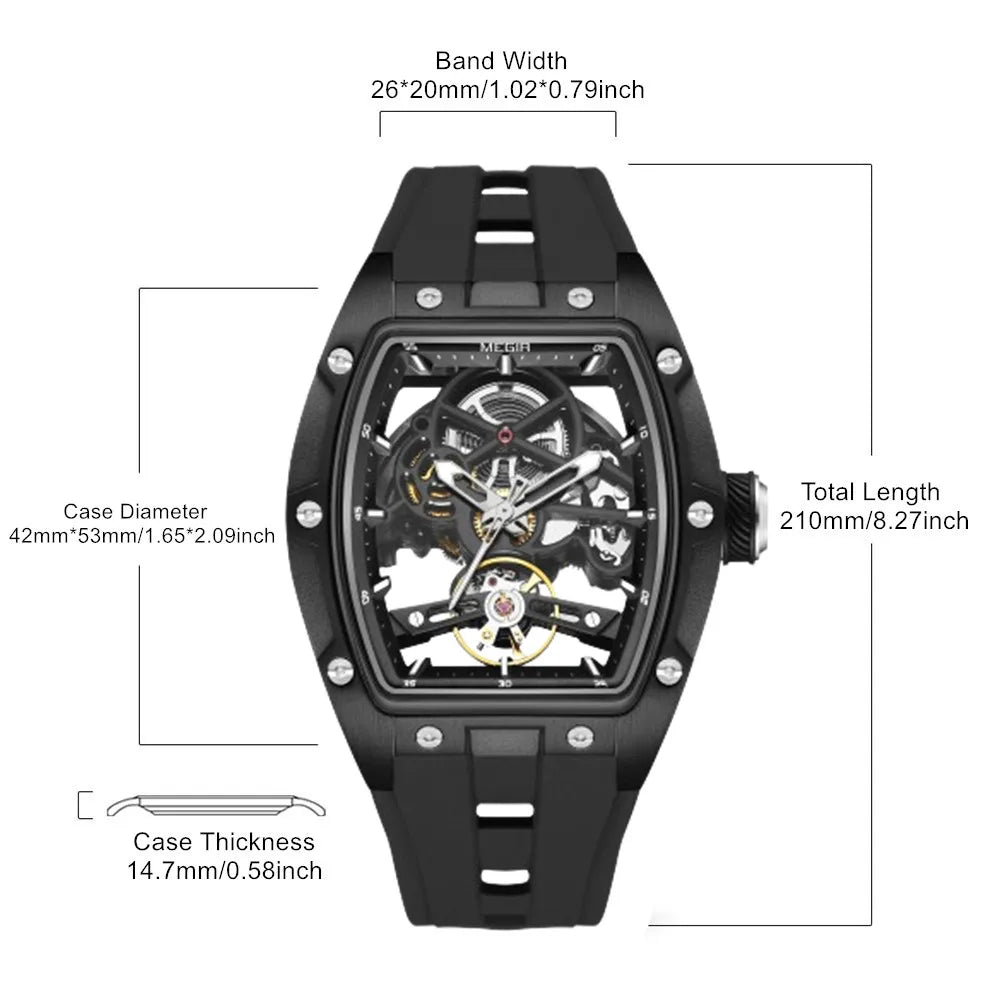MEGIR 2242 Men’s Automatic Watch with Skeleton Design and Silicone Strap