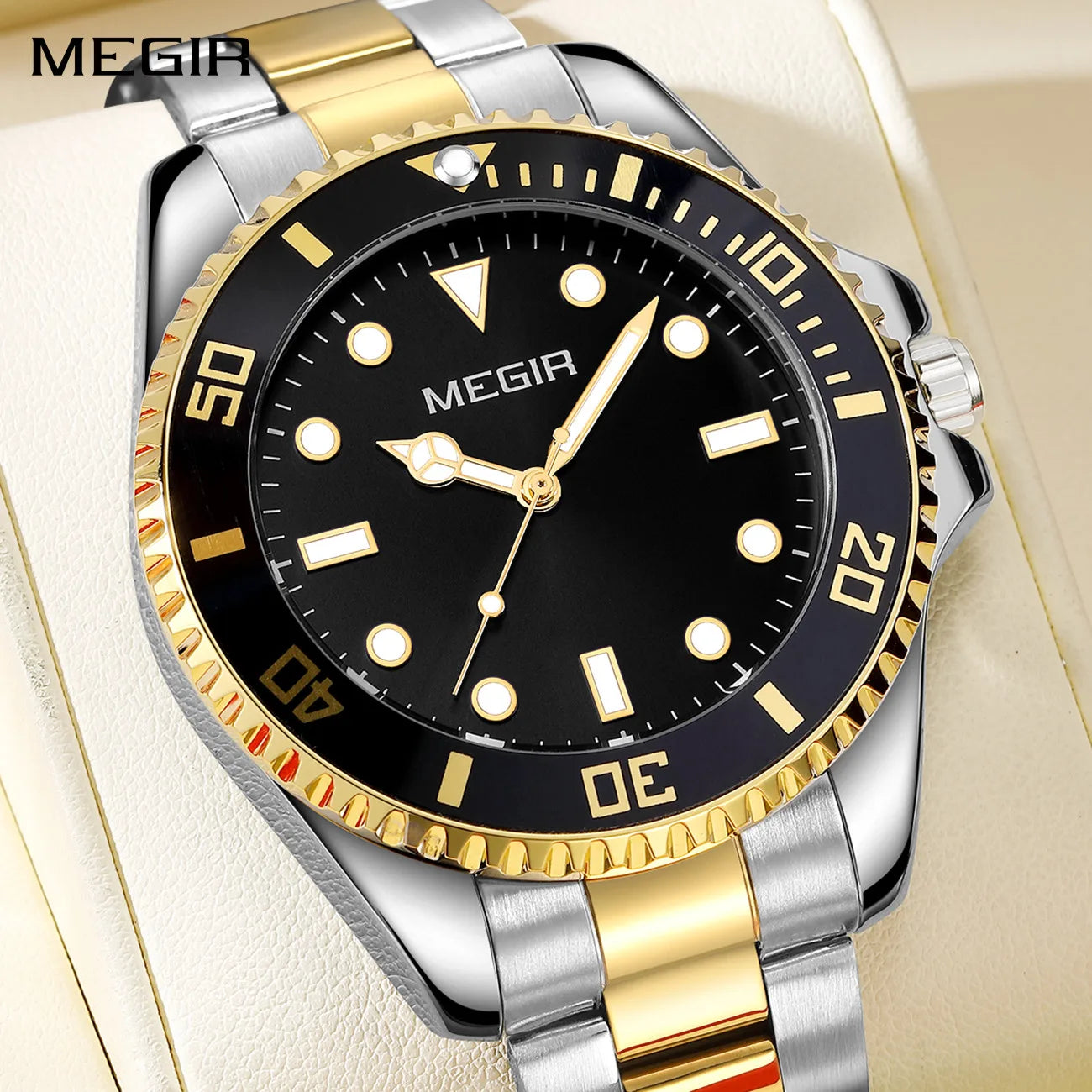 Megir Men’s Premium Quartz Watch with Stainless Steel Strap and Hidden Clasp