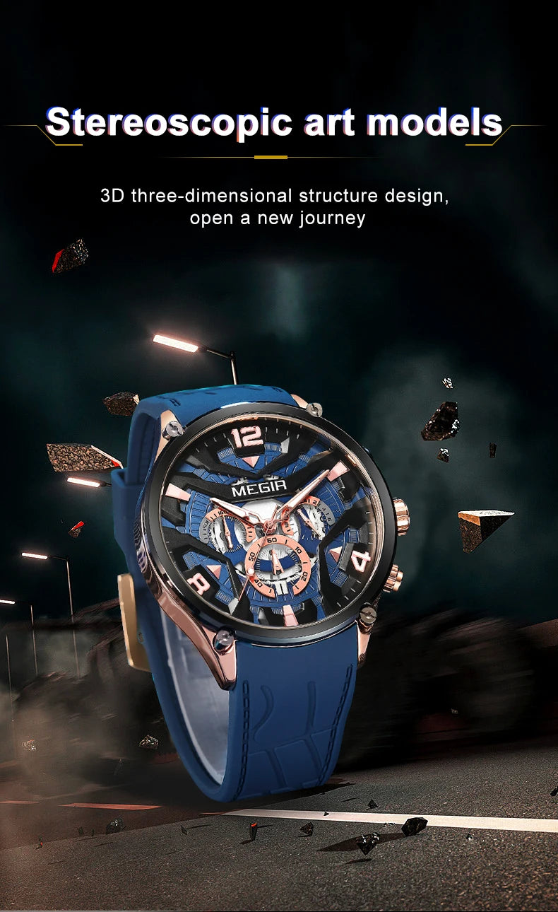 MEGIR – Men’s Military 2222 Quartz Watch with Chronograph and Silicone Strap