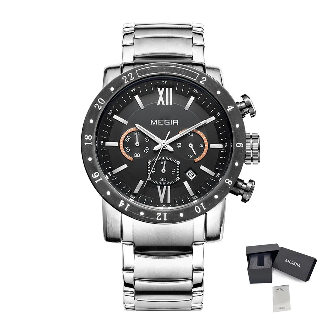 MEGIR Men’s Luxury Watch – Stainless Steel Chronograph with Water Resistance