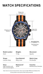 MEGIR Sport Watch for Men Chronograph Quartz Wristwatch with Honeycomb Texture Dial Canvas Band Date Decorative Tachymeter Bezel