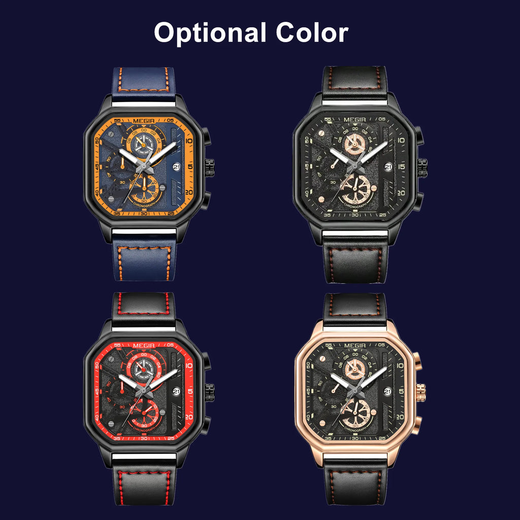 MEGIR Men’s Military Watch – Quartz Chronograph with Leather Strap