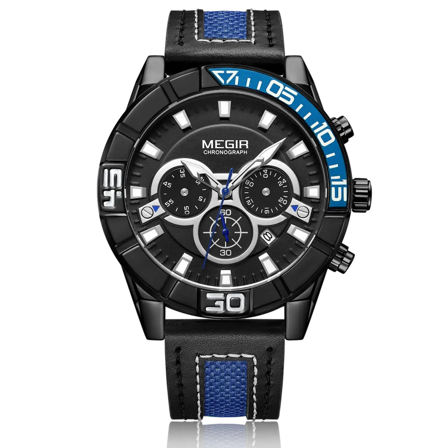 MEGIR Men’s Watch – Waterproof Sport Chronograph with Leather Strap