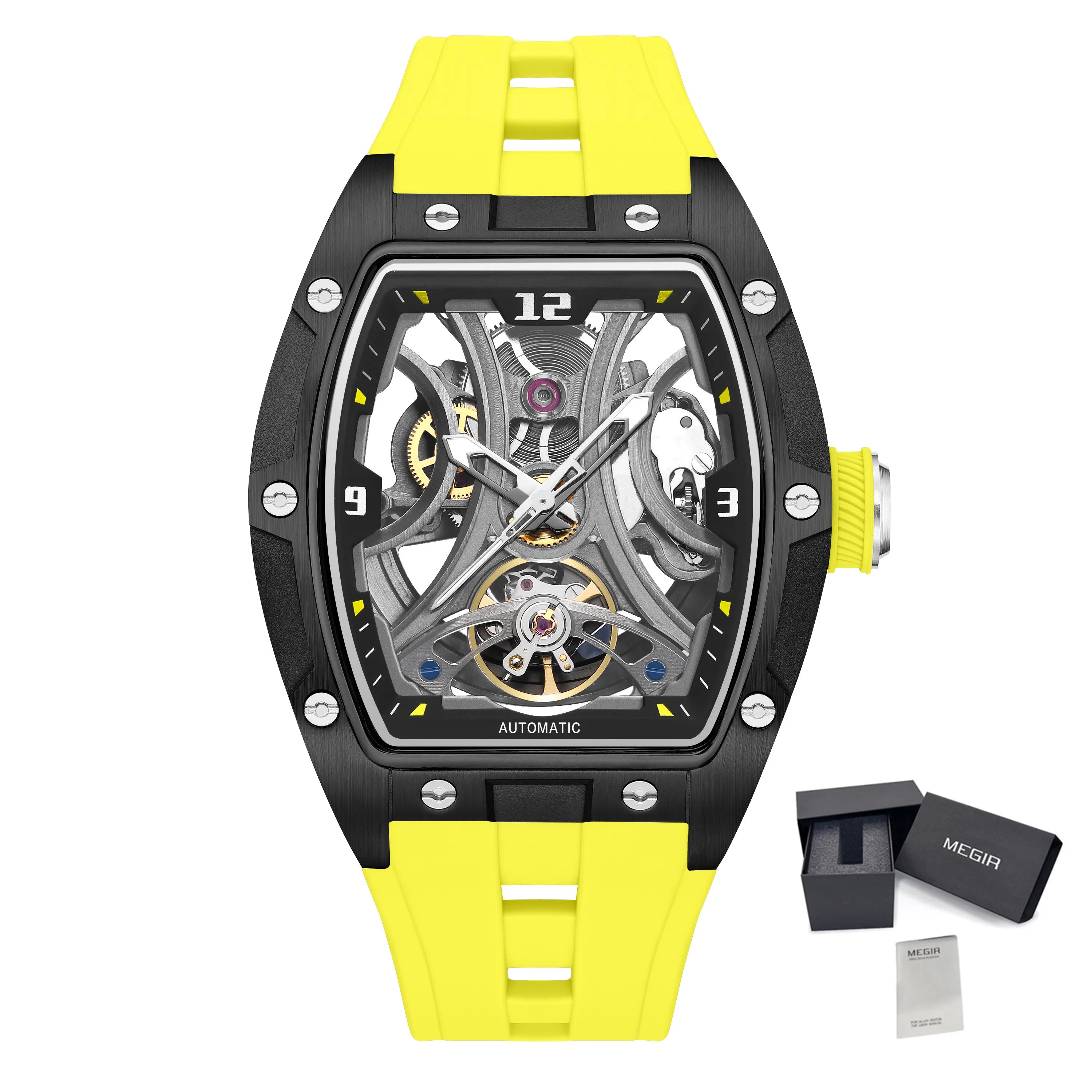 Megir Automatic Sport Steel Watch – Skeleton Dial – 3 ATM Water Resistance