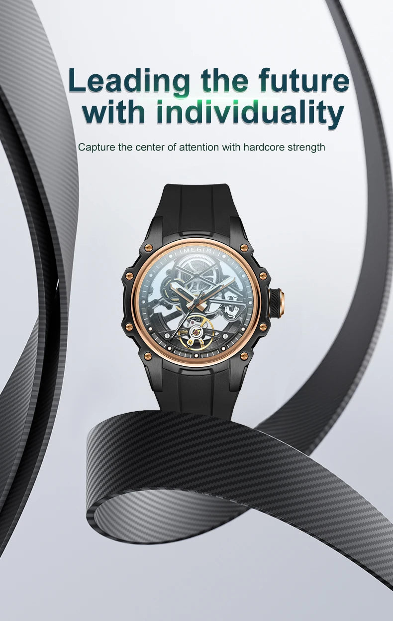 Luxury Men’s Automatic Mechanical Watch with Stainless Steel Skeleton Dial