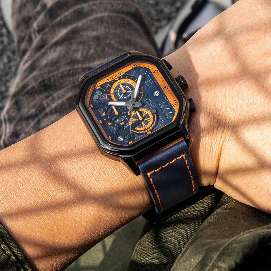 MEGIR Men’s Military Watch – Quartz Chronograph with Leather Strap