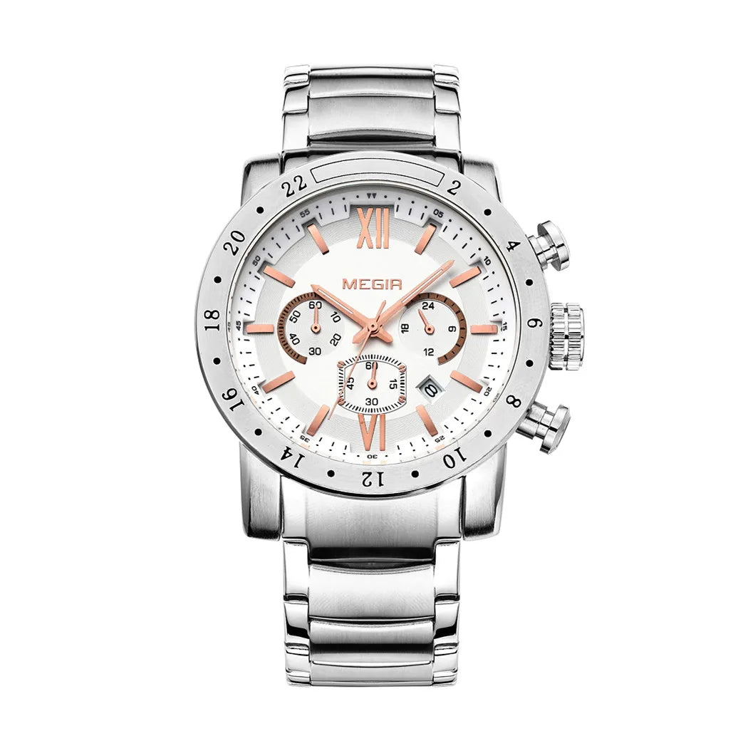 MEGIR Men’s Luxury Watch – Stainless Steel Chronograph with Water Resistance