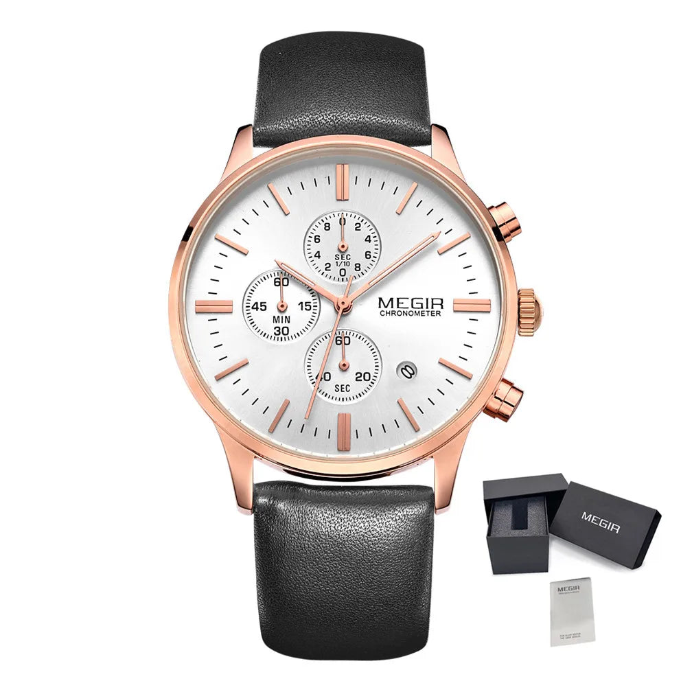 Men’s Sport Chronograph Watch with Leather Strap – Modern & Durable Design