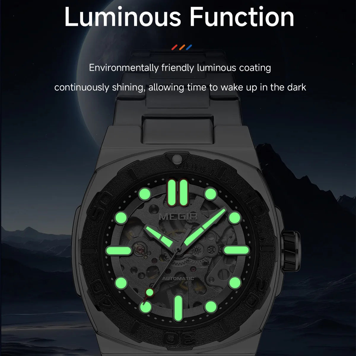 Men’s SteelCore Skeleton Automatic Watch — Stainless Steel Strap and Water Resistant