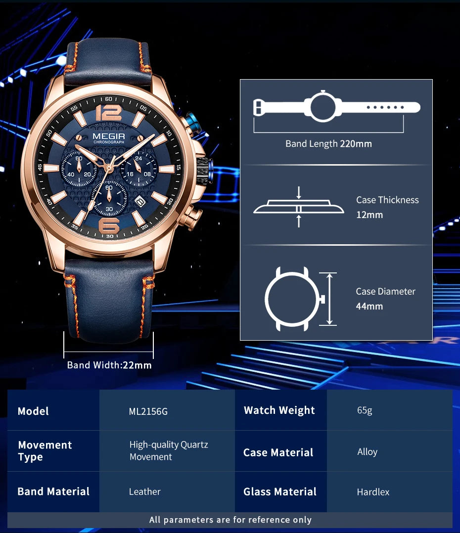 MEGIR – Men’s Luxury Casual Watch with Chronograph & Luminous Display