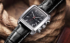 Megir Men's Watch – Rectangular Case Chronograph with Leather Strap