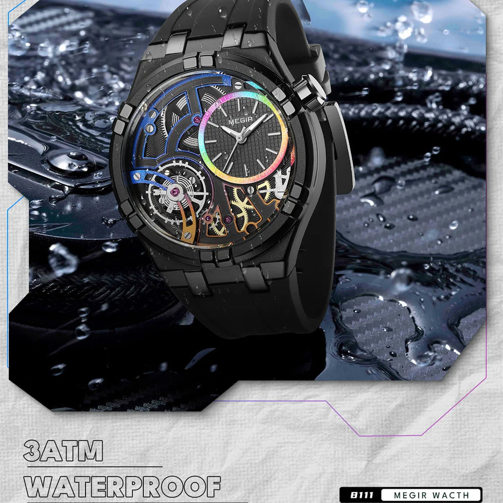 Herren-Sportuhr 4080 – Wasserdicht mit Leuchtanzeige und Silikonarmband 
