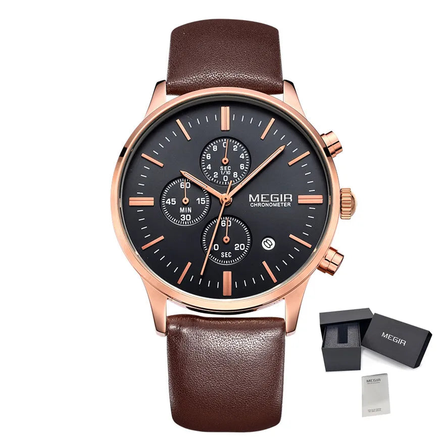 Men’s Sport Chronograph Watch with Leather Strap – Modern & Durable Design